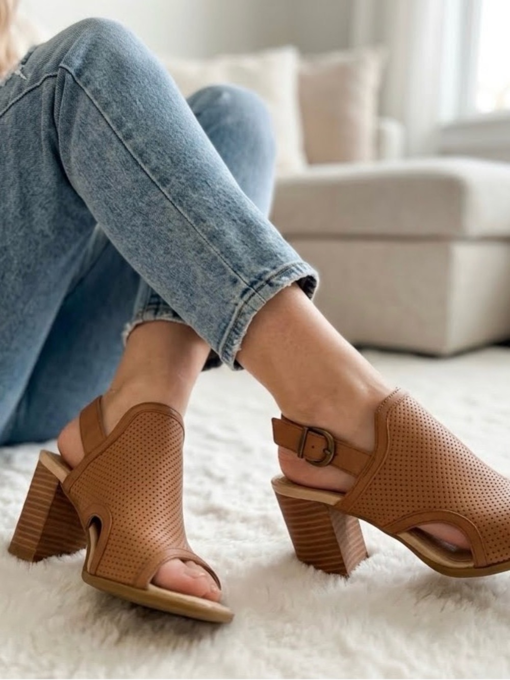Born Sutra Perforated Leather Slingback Sandal in Tan Brown